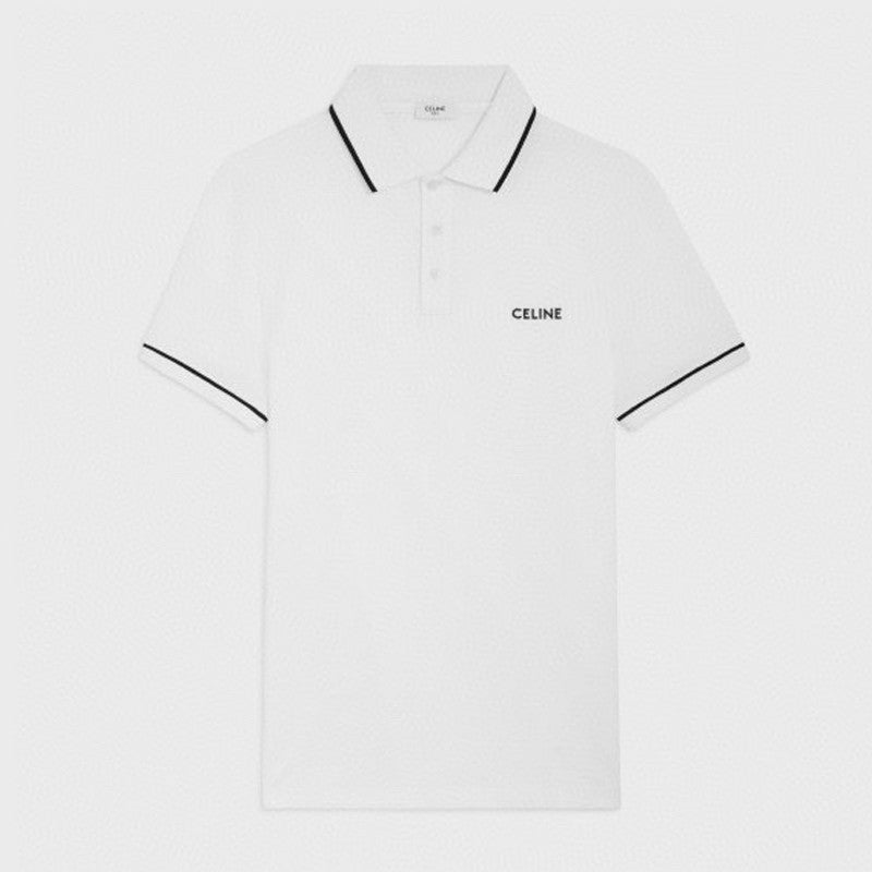 Celine Men's Summer Embroidered Logo Solid Color Short Sleeve Polo Shirt T-Shirt #72561