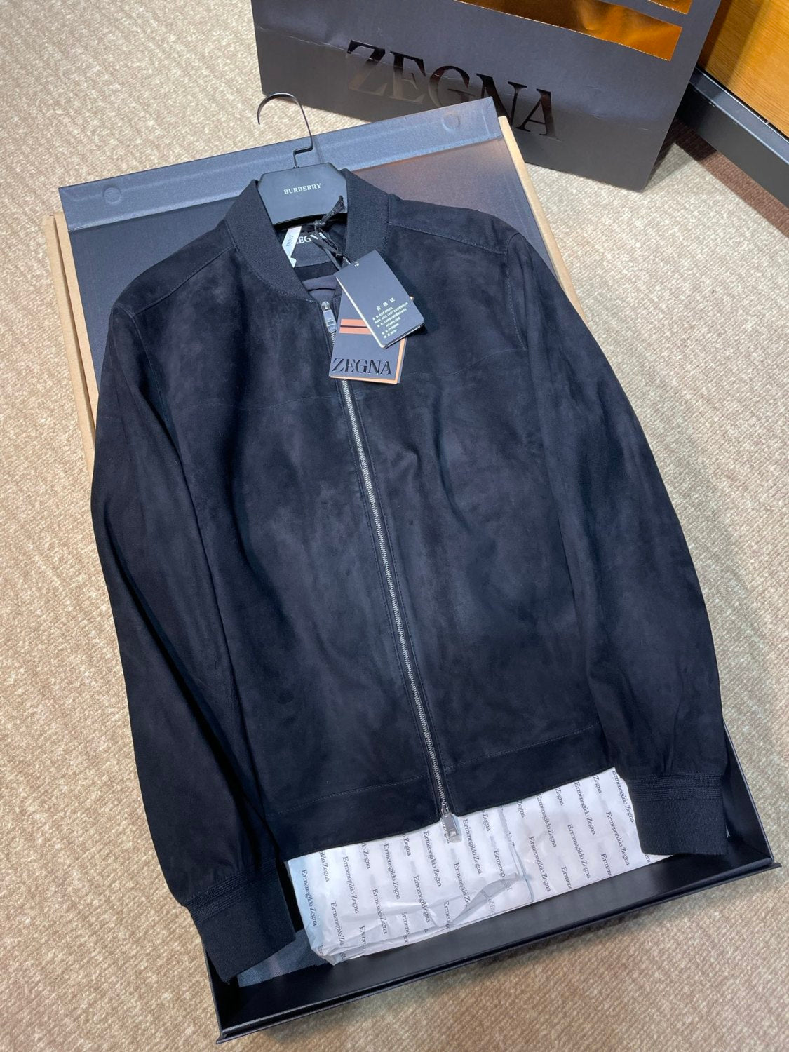 Ermenegildo Zegna Men's Secondskin Pilot Jacket Spring/Autumn Solid Color Baseball Collar Long Sleeve Zipper Leather Jacket Ngvp #2289