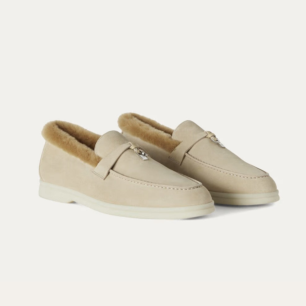 Loro Piana Women's Summer Charms Walk Moccasin Shoes Spring/Summer/Fall Solid-Color Beaver Fur Round-Toe Loafers Casual Shoes #81598