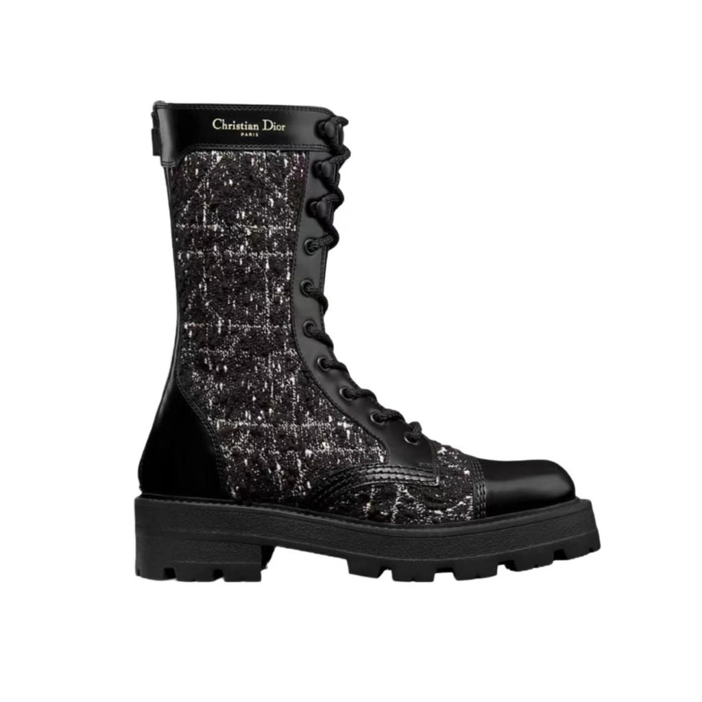 Dior Women's Autumn/Winter Fashion Casual Round Toe Lace Up Leather Light Sole Embroidered Lace Up Martin Boots Shoes #78289