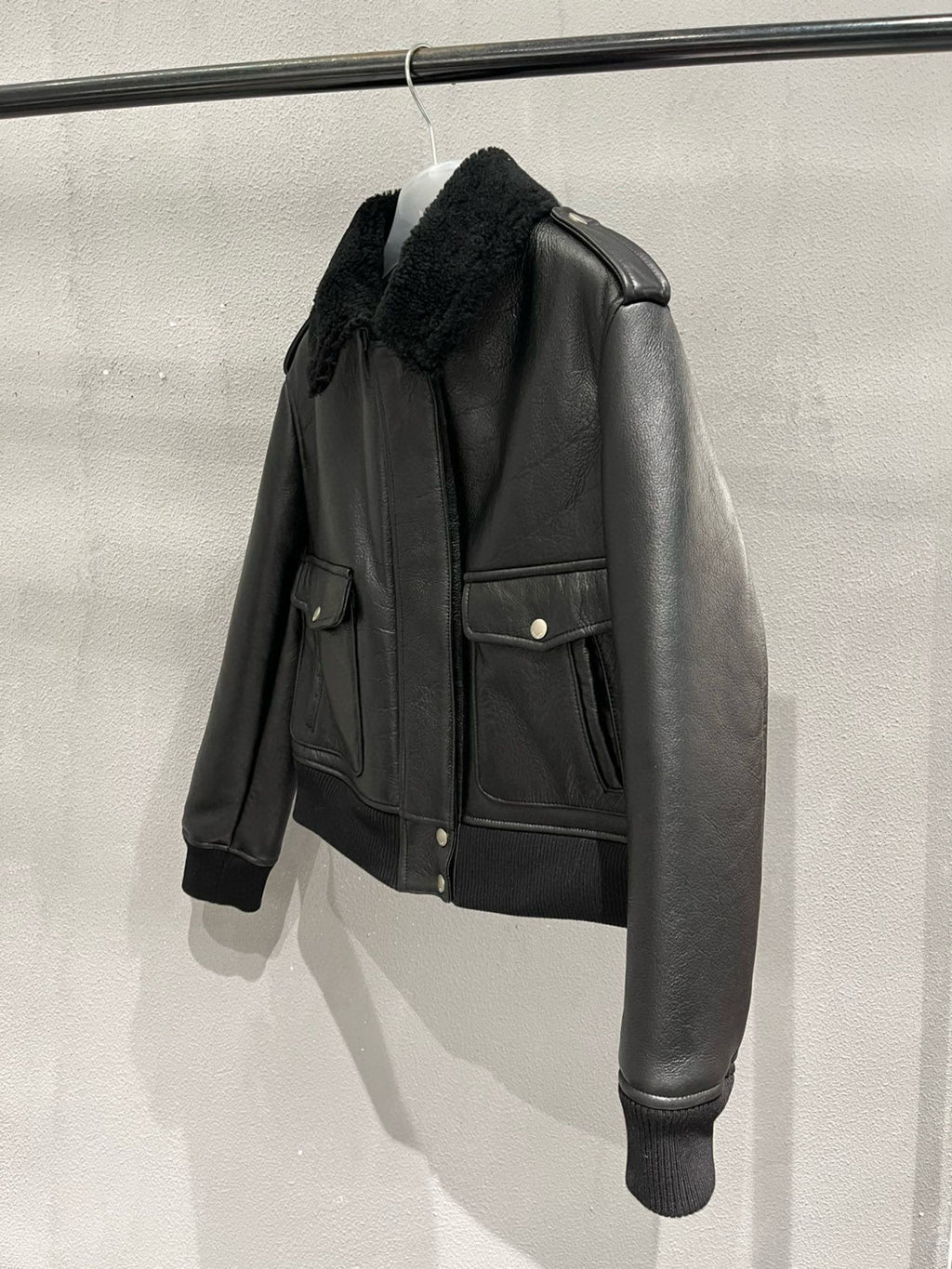 Saint Laurent Men's Winter Black Pilot Single Breasted Zipper Leather Jacket #98459