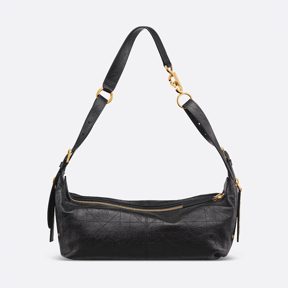 DIOR Medium_D-Journey Bag in Crinkled Calfskin Metallic Gold-Tone Flat Macrocannage #335779