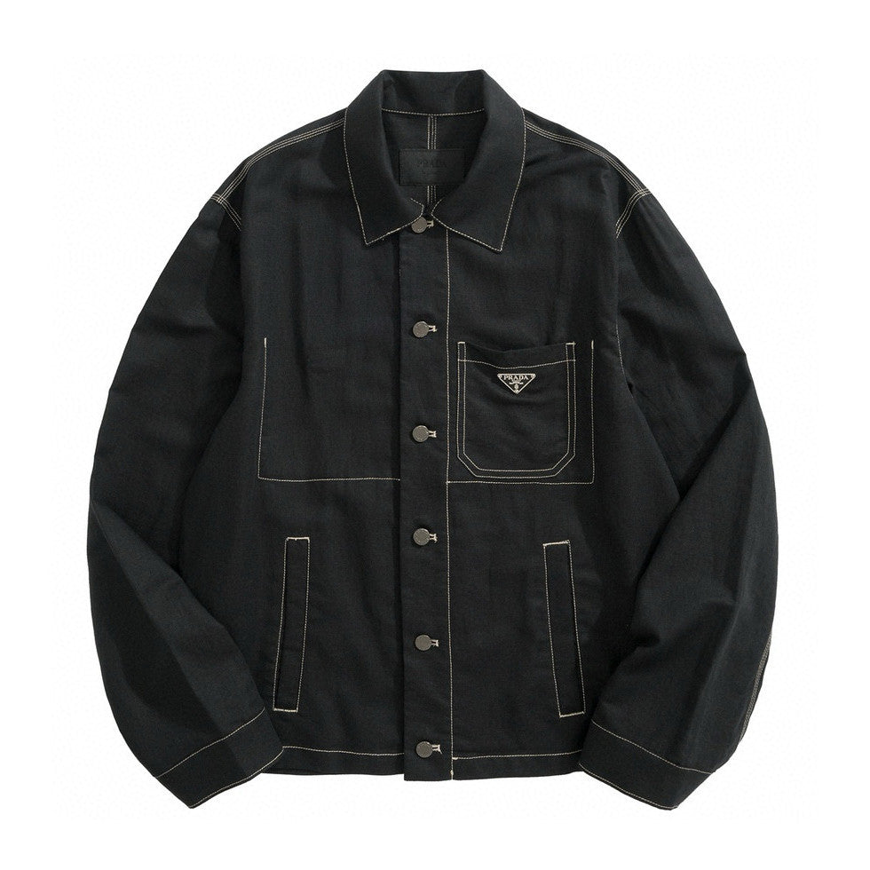 Prada Men's Autumn and Winter Triangle Logo Lapel Single Breasted Long Sleeve Jacket #99349