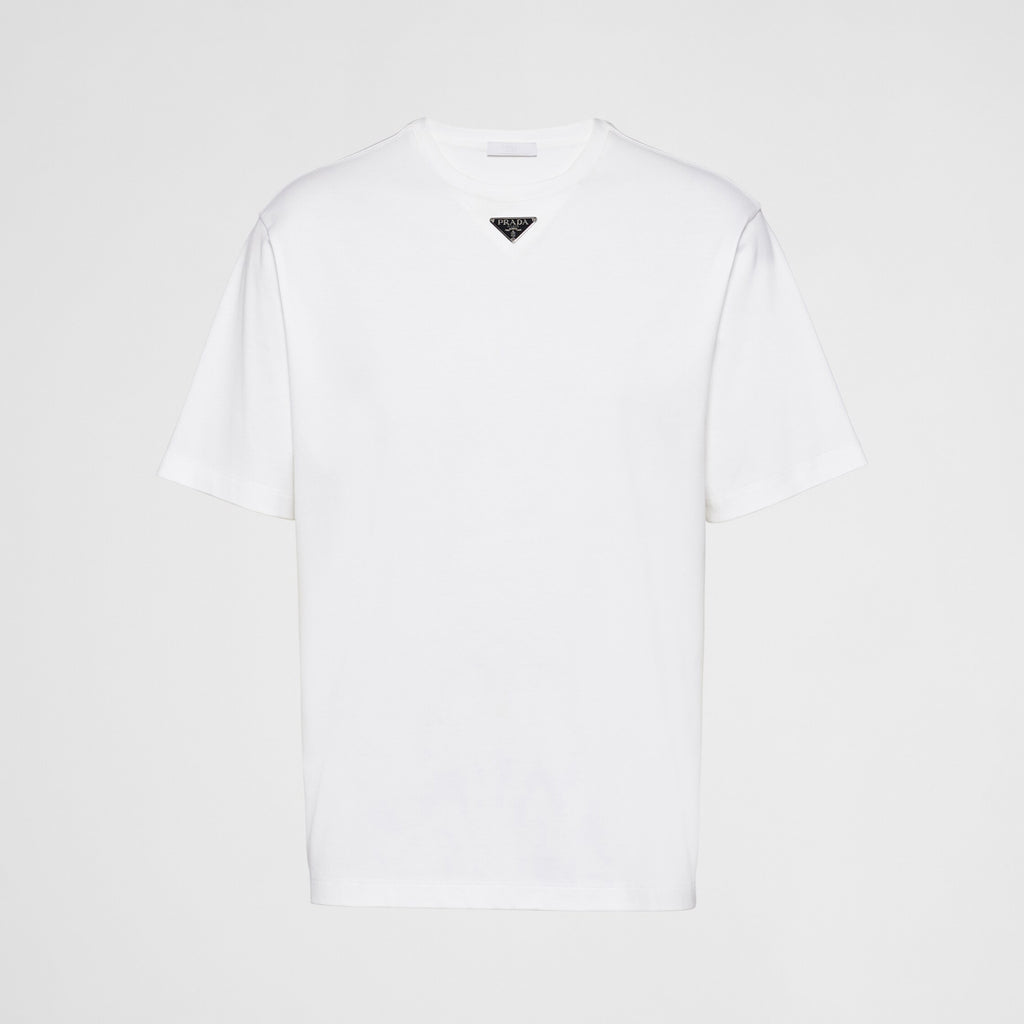 Prada Men's Summer Solid Color Triangle Logo Logo Round Neck Cotton Short Sleeve T-Shirt #75379
