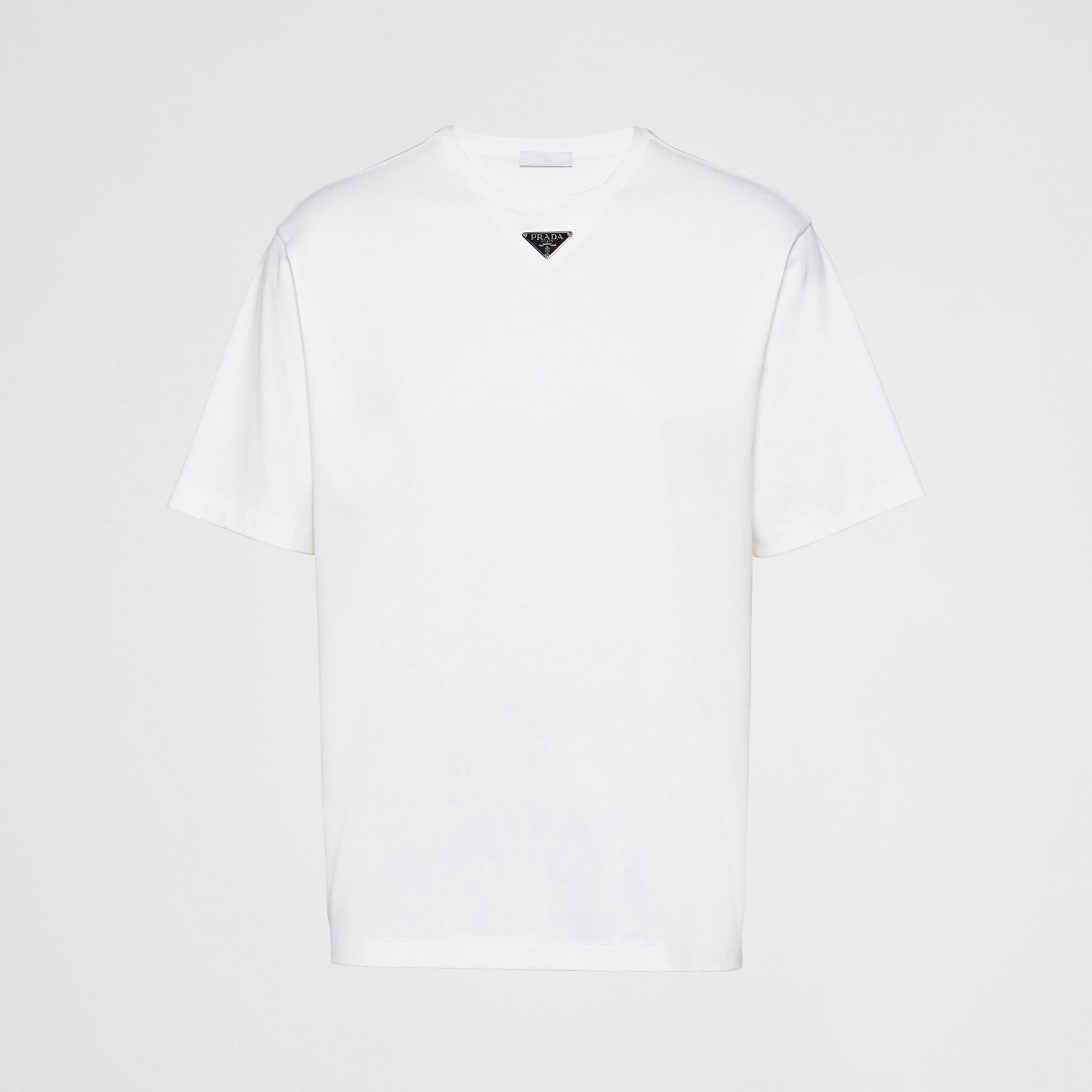 Prada Men's Summer Solid Color Triangle Logo Logo Round Neck Cotton Short Sleeve T-Shirt #75379