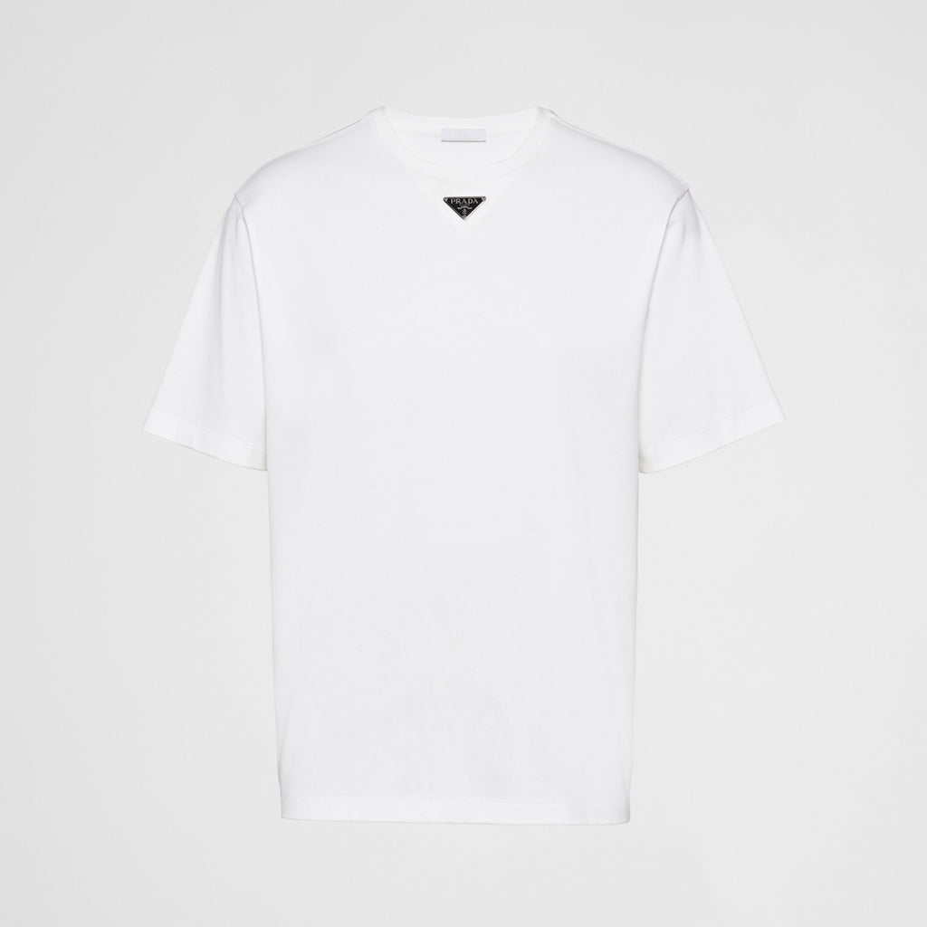 Prada Men's Summer Solid Color Triangle Logo Logo Round Neck Cotton Short Sleeve T-Shirt #75379