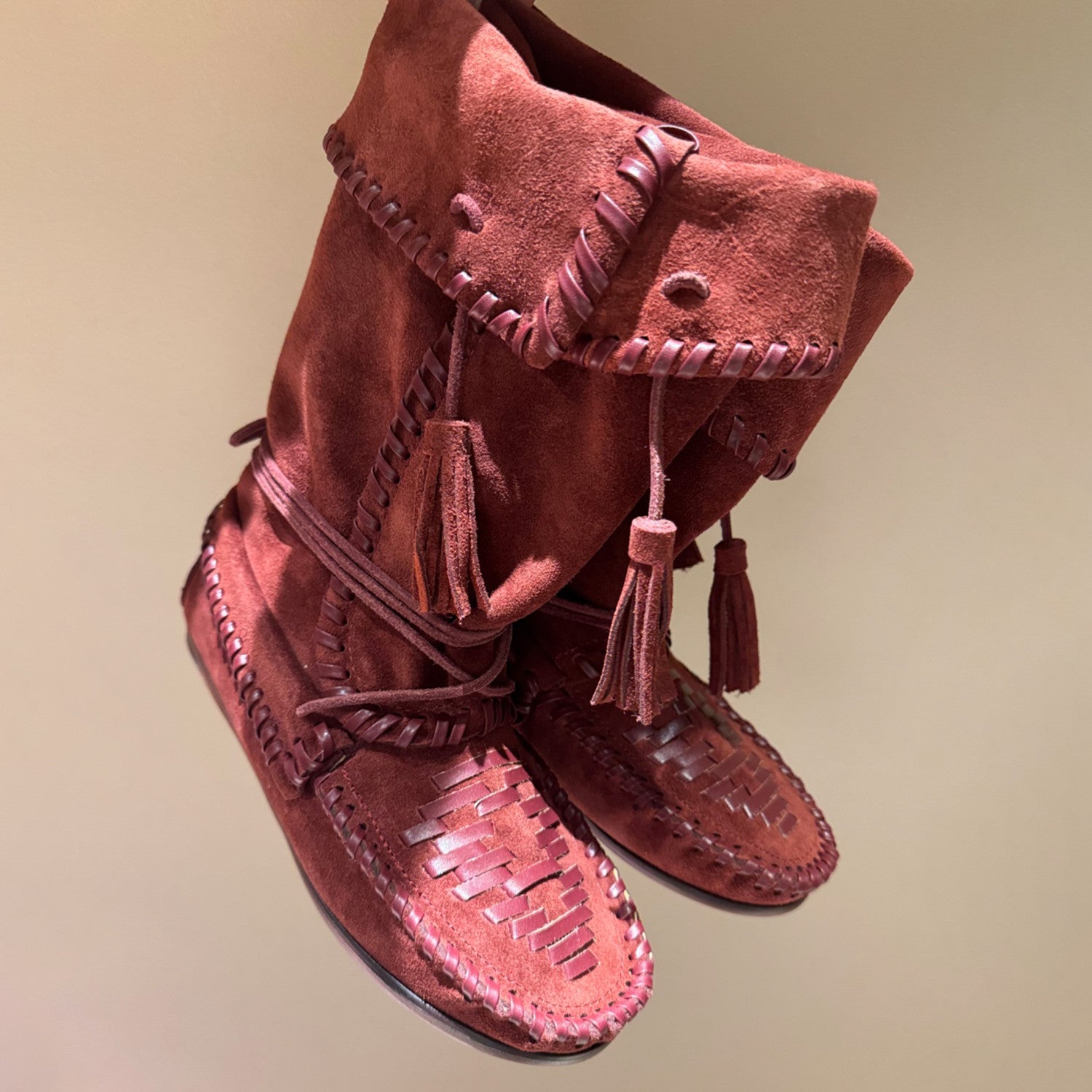 Isabel Marant Winki Boots In Braided And Suede Leather Women's Autumn and Winter Solid Colour Fashion Fringe Cow Suede Fashion Woven Vintage Boots Heel Height 2cm Shoes Ngvp #1634