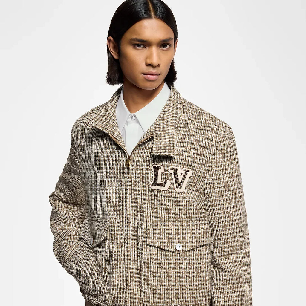 Louis Vuitton Men's Spring Autumn Monogrammed Jacquard Wool Harrington Blouson Zipper Long Sleeve Jacket #71837
