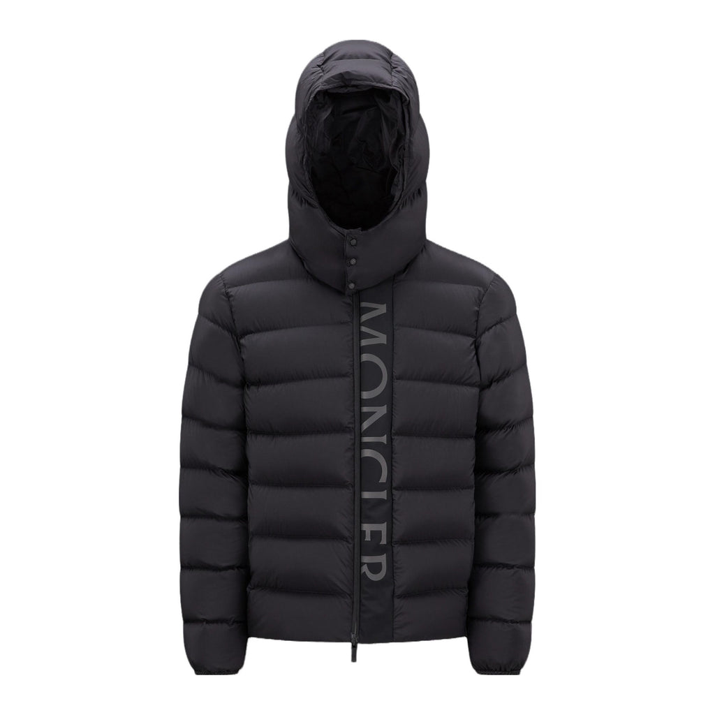 Moncler Men's Winter Black Letters Logo Print Zipper Hooded Short Puffer Down Long Sleeve Jacket #73745
