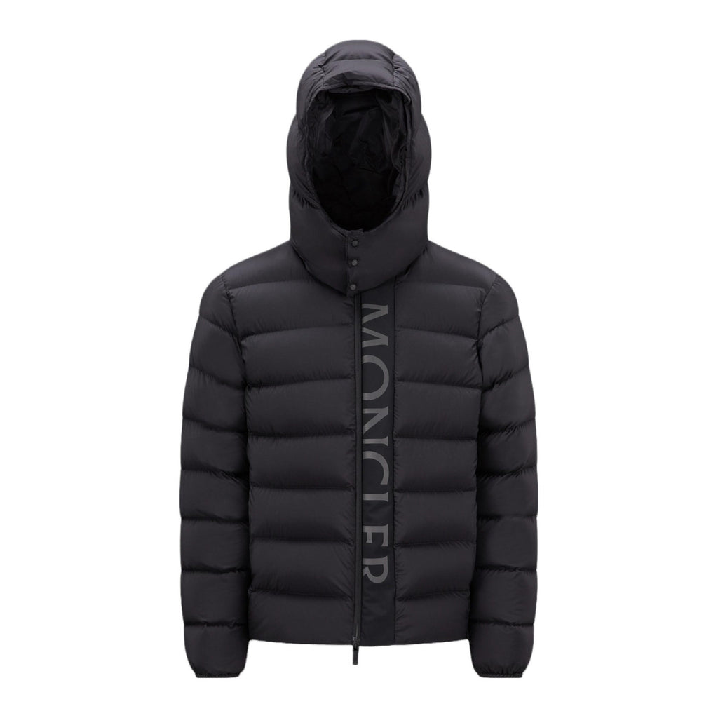 Moncler Men's Winter Black Letters Logo Print Zipper Hooded Short Puffer Down Long Sleeve Jacket #73745