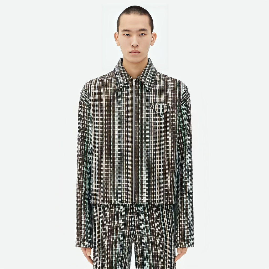Bottega Veneta Men's Autumn And Winter Fashion Chunky Woven Multi-color Weaving Zipper Drop Shoulder Jacket Coat Lapel Casual Long Sleeve Jacket Ngvp #2474