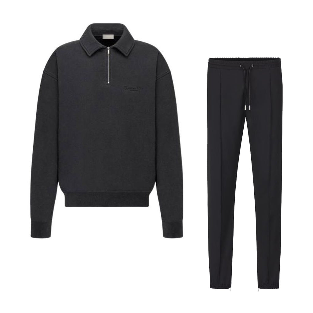 Dior Men's Autumn Grey Polo Neck Long Sleeve Sweatshirt Casual Pants Set Suit #97387
