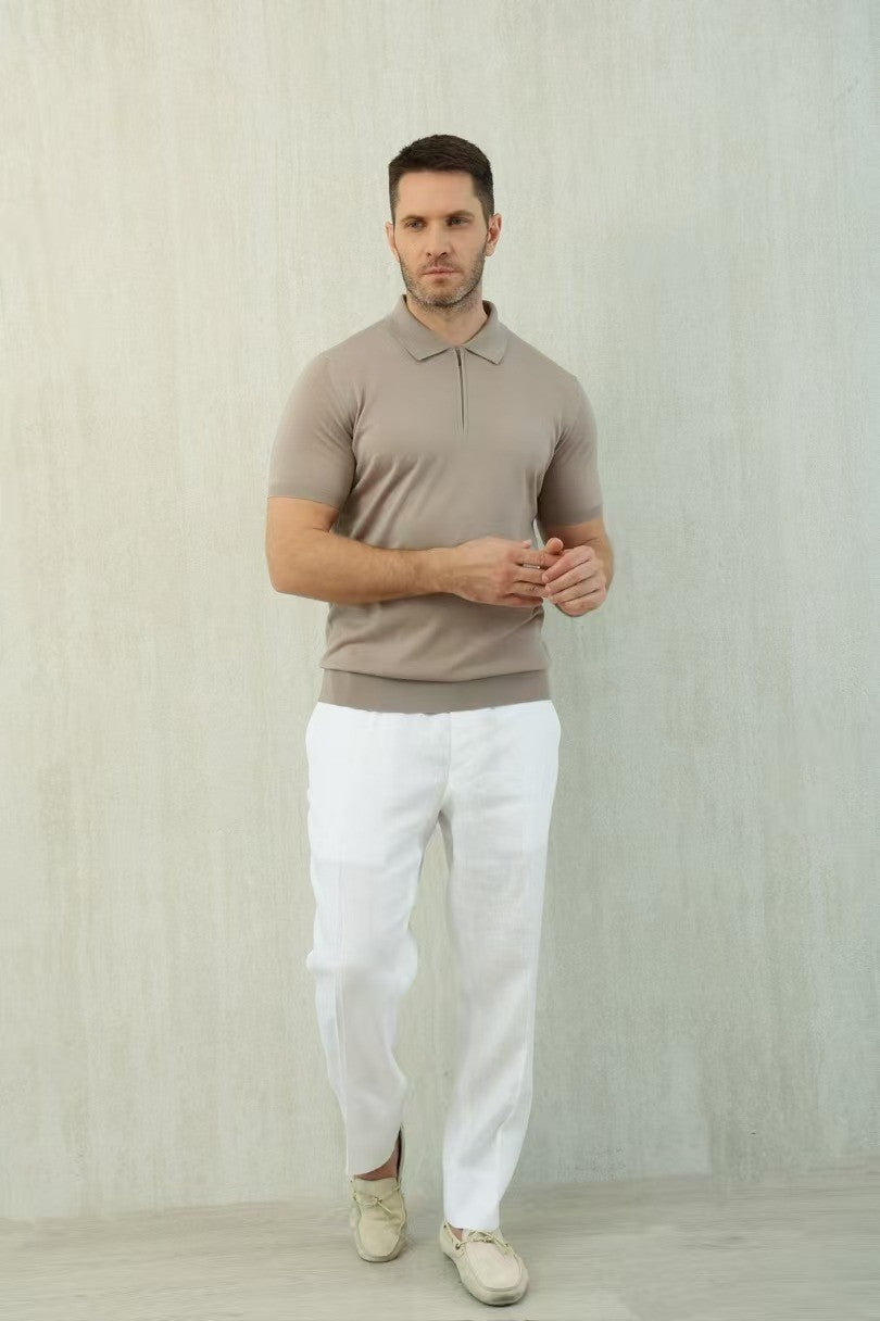 Loro Piana Men's Summer Solid Color Half Zip Straight Short Sleeve Polo Shirt Ngvp #1555