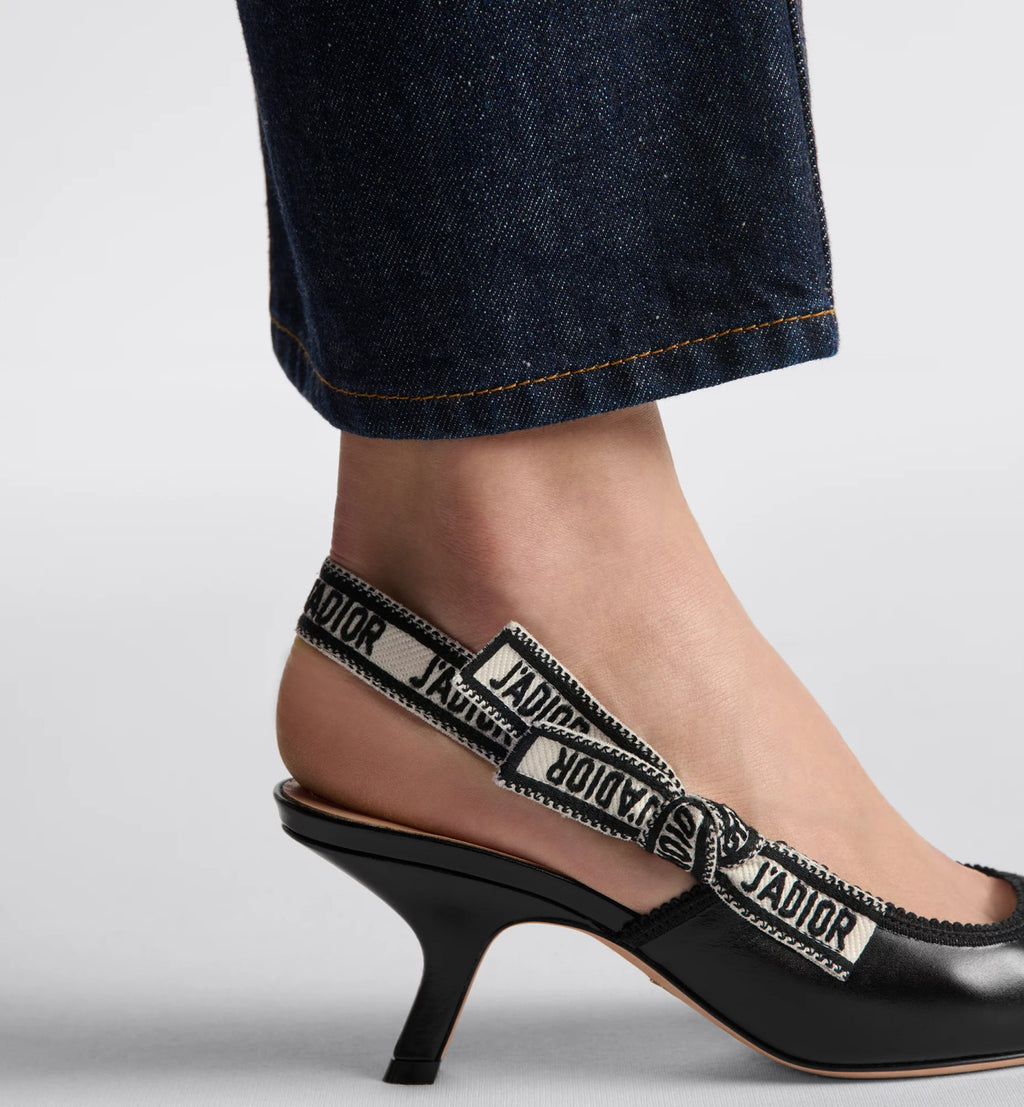 Dior Women's J'Adior Slingback Pump Embroidered Bow Leather Solid Color High-Heel Shoes Spring. Summer. and Fall Pointed-Toe Stiletto Casual Shoes Heel Height: 6.5 cm #81471