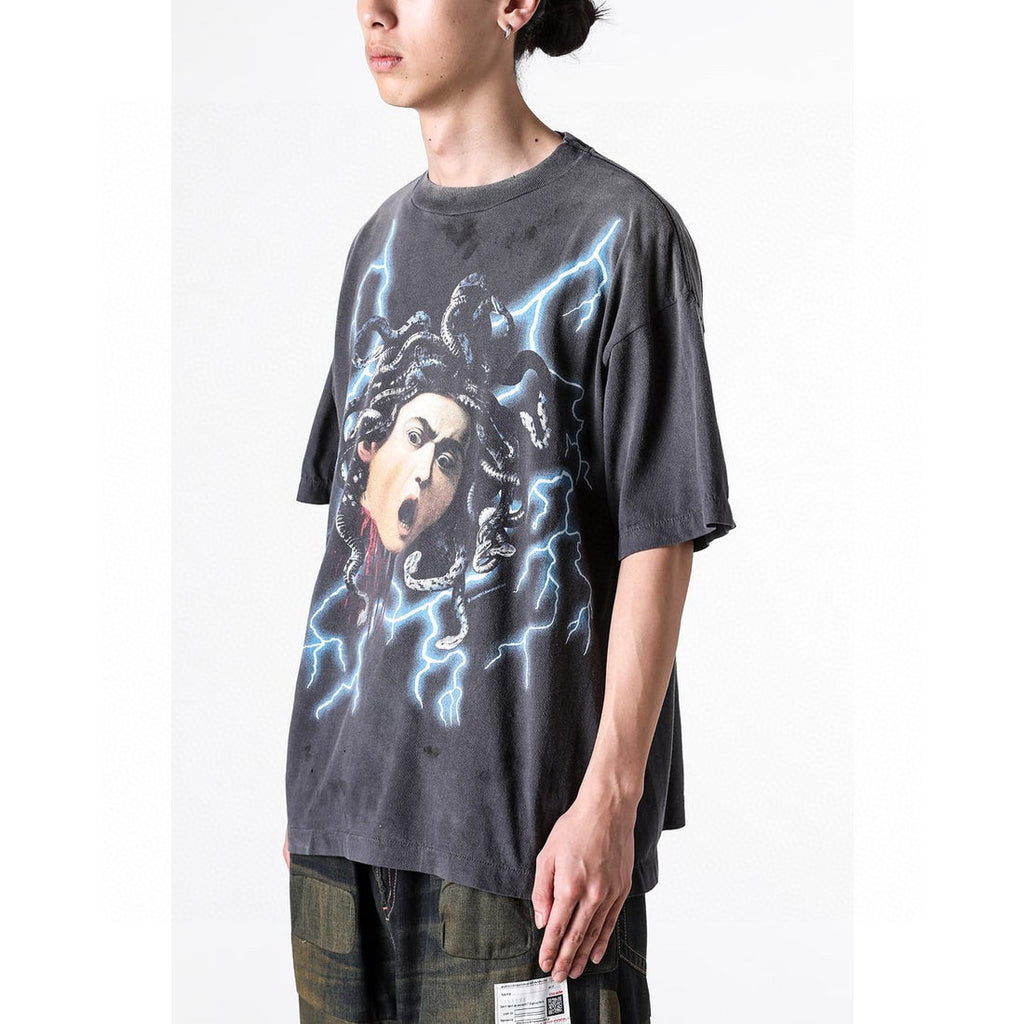 Saint Michael Men's Summer Graphic Printed Round Neck Cotton Solid Color Straight Pullover Short Sleeve T-Shirt Ngvp #1165