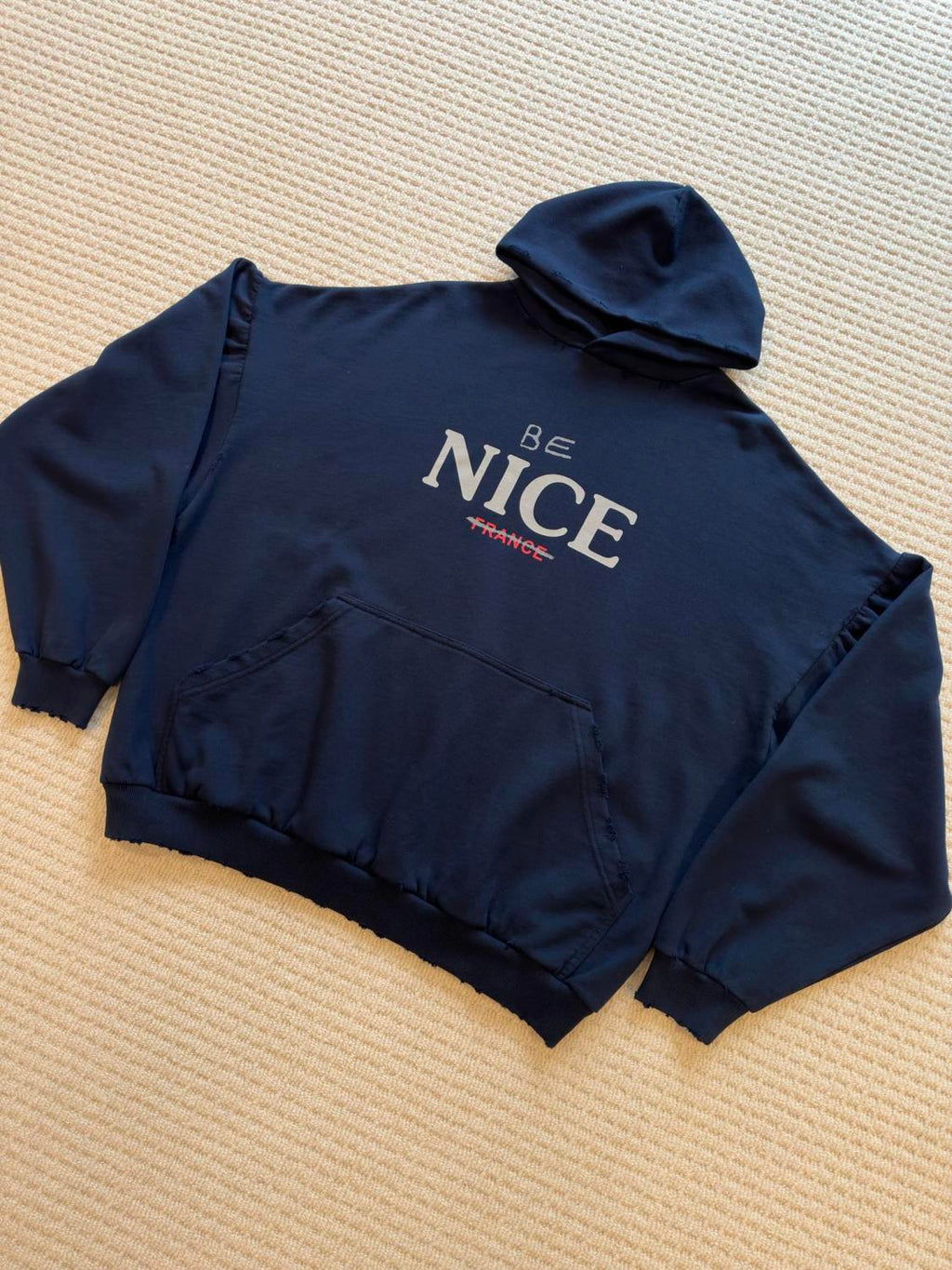 Balenciaga Men's Autumn And Winter Letter Printed Sweatshirt Hooded Long Sleeve Pullover Sweatshirt Navy Blue High Street Trendy Top #81625