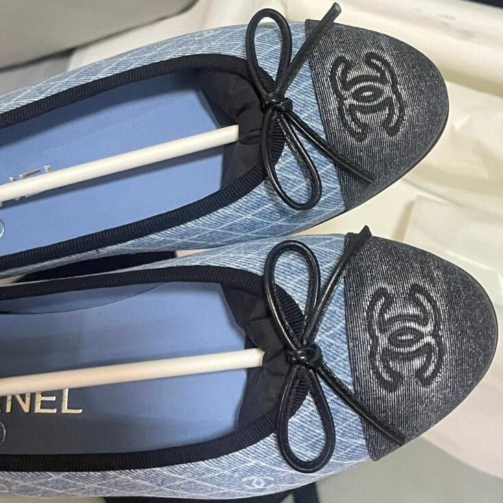 Chanel Women's Spring/Summer Solid Color Striped Printed Denim Ballet Flats Shoes #77258