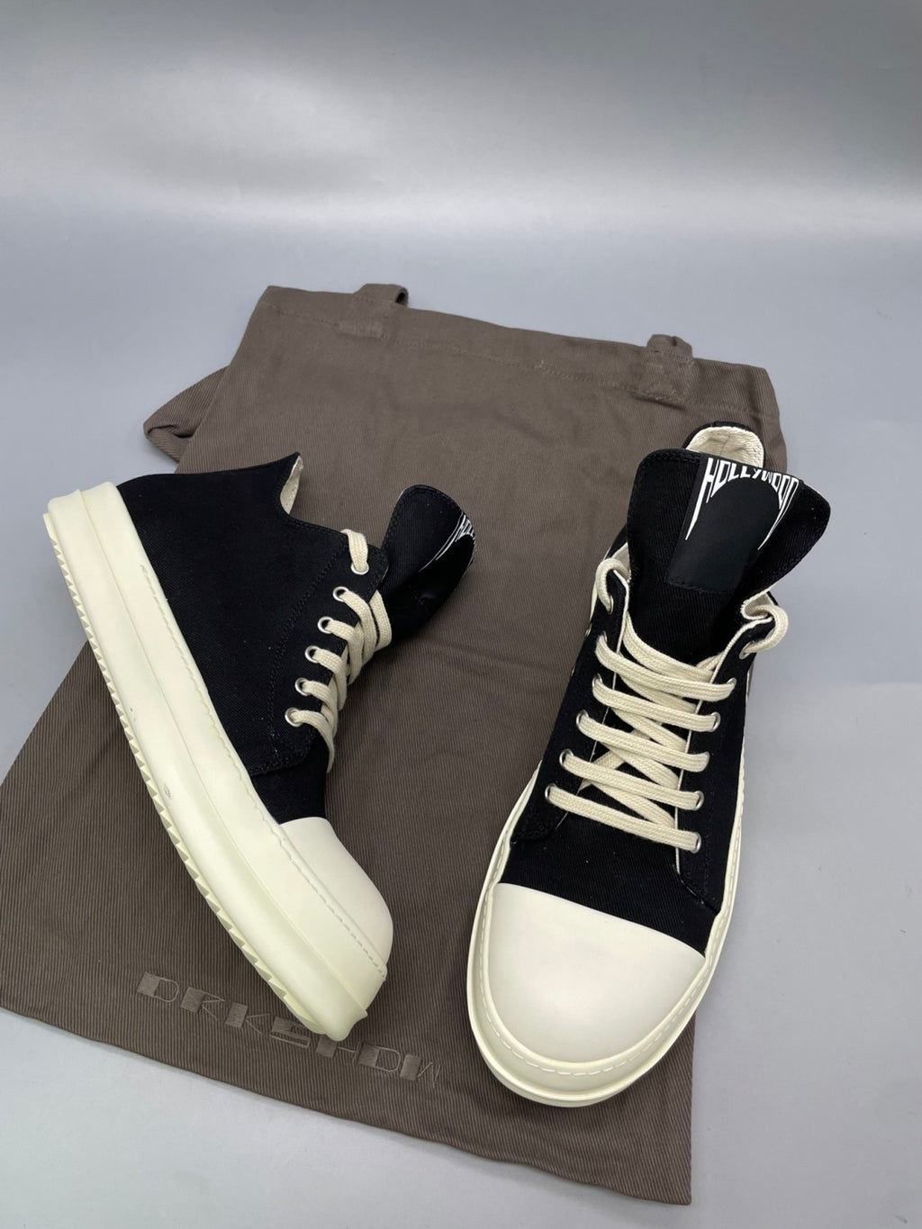 Rick Owens DRKSHDW Men's And Women's Spring/Summer Fashion Casual Solid Colour Low Top Coarse Twill Canvas And Leather Round Toe Lace Up Canvas Shoes #78279