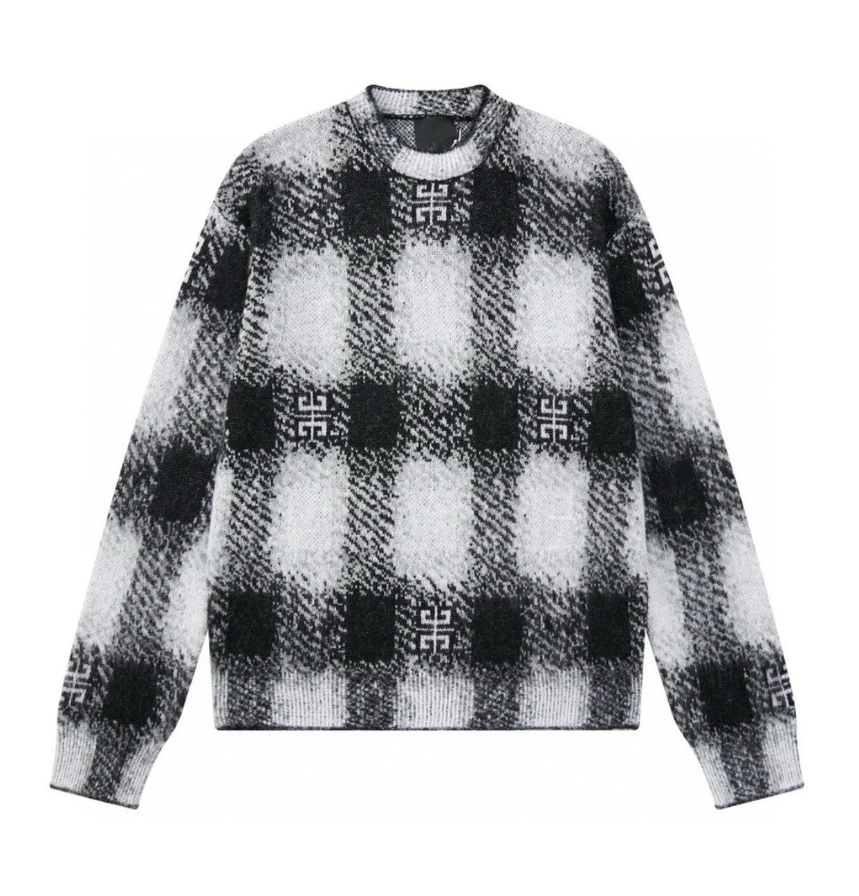 Givenchy Men's Autumn Black and White Check Mohair Cotton Knit Pullover Sweater #97723