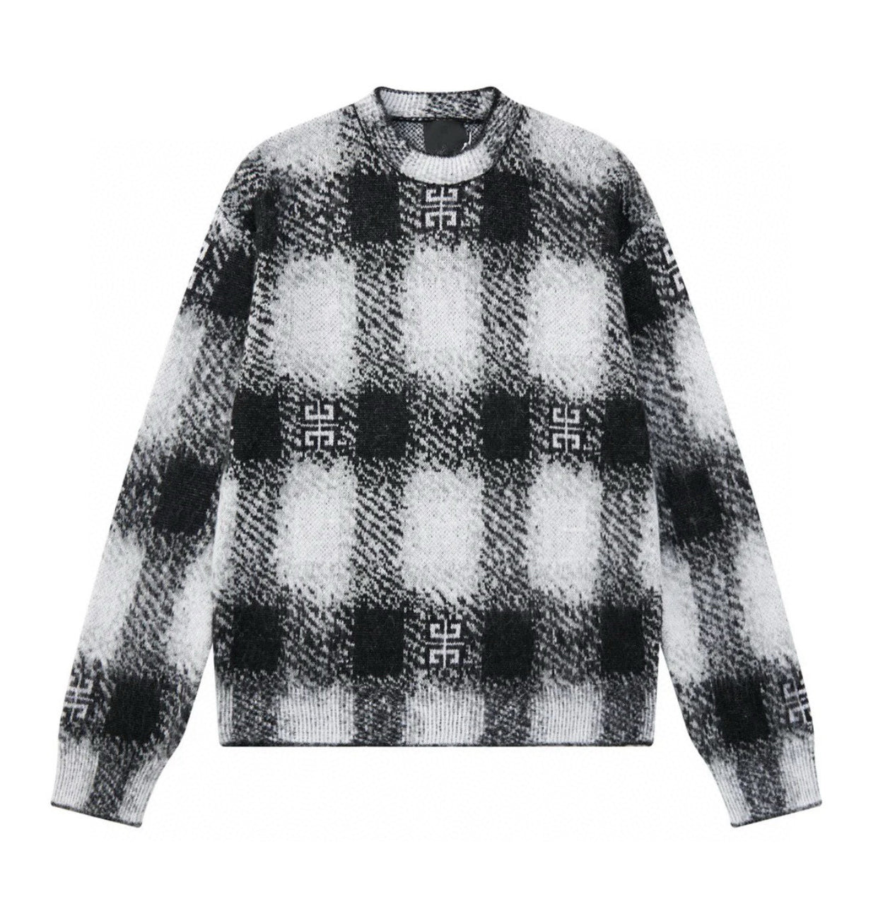 Givenchy Men's Autumn Black and White Check Mohair Cotton Knit Pullover Sweater #97723