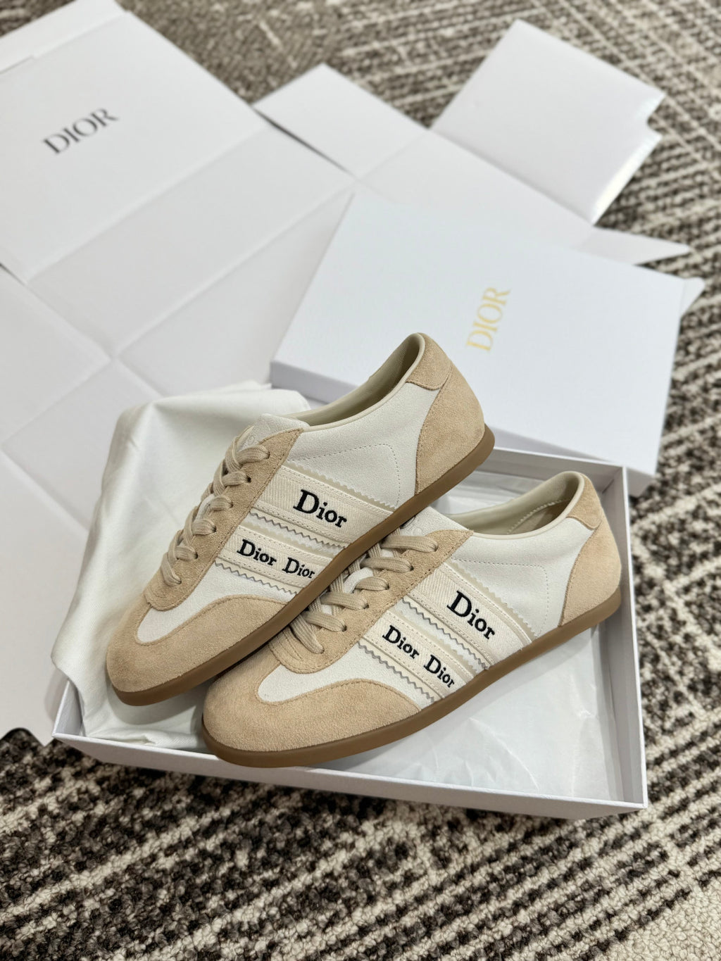 DIOR Dior Ribbon Sneaker Pink and Beige Suede Calfskin #381517