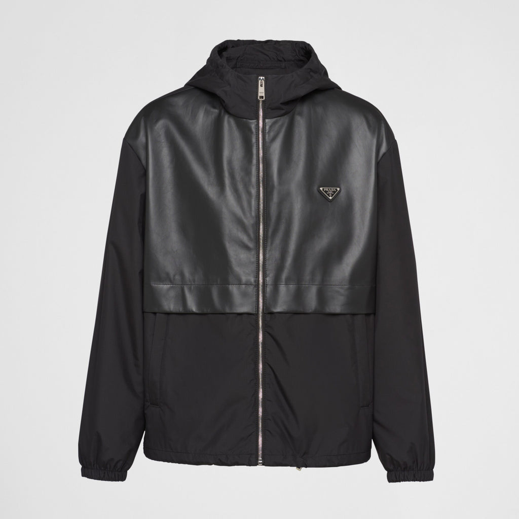 Prada Men's Spring and Fall Black Logo Patchwork High Collar Zipper Jacket #73282