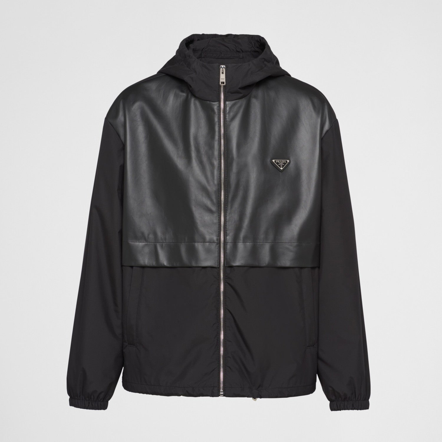 Prada Men's Spring and Fall Black Logo Patchwork High Collar Zipper Jacket #73282