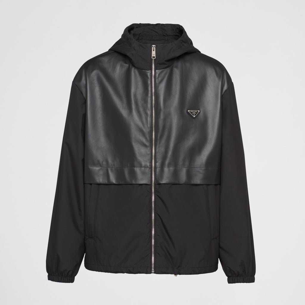 Prada Men's Spring and Fall Black Logo Patchwork High Collar Zipper Jacket #73282