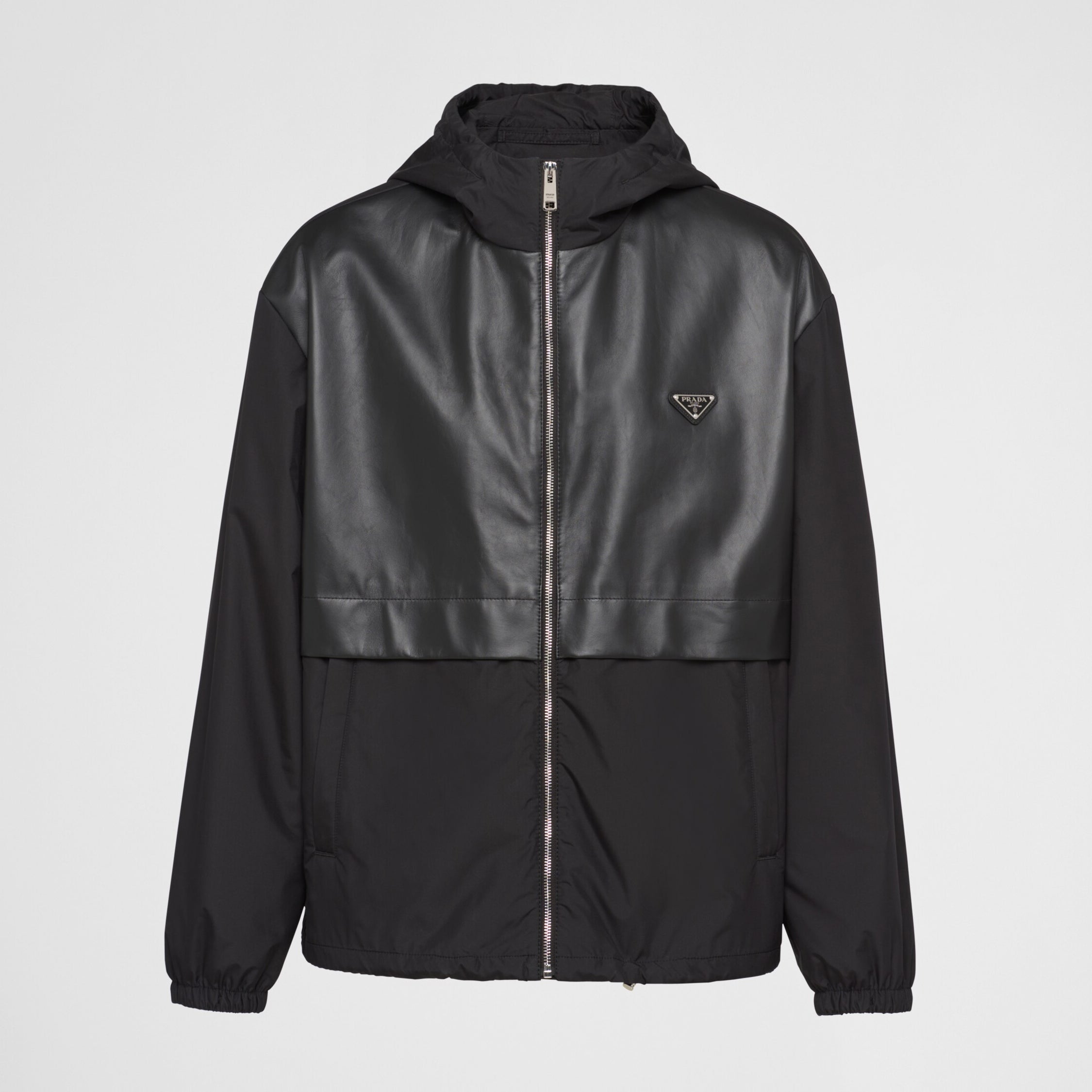 Prada Men's Spring and Fall Black Logo Patchwork High Collar Zipper Jacket #73282