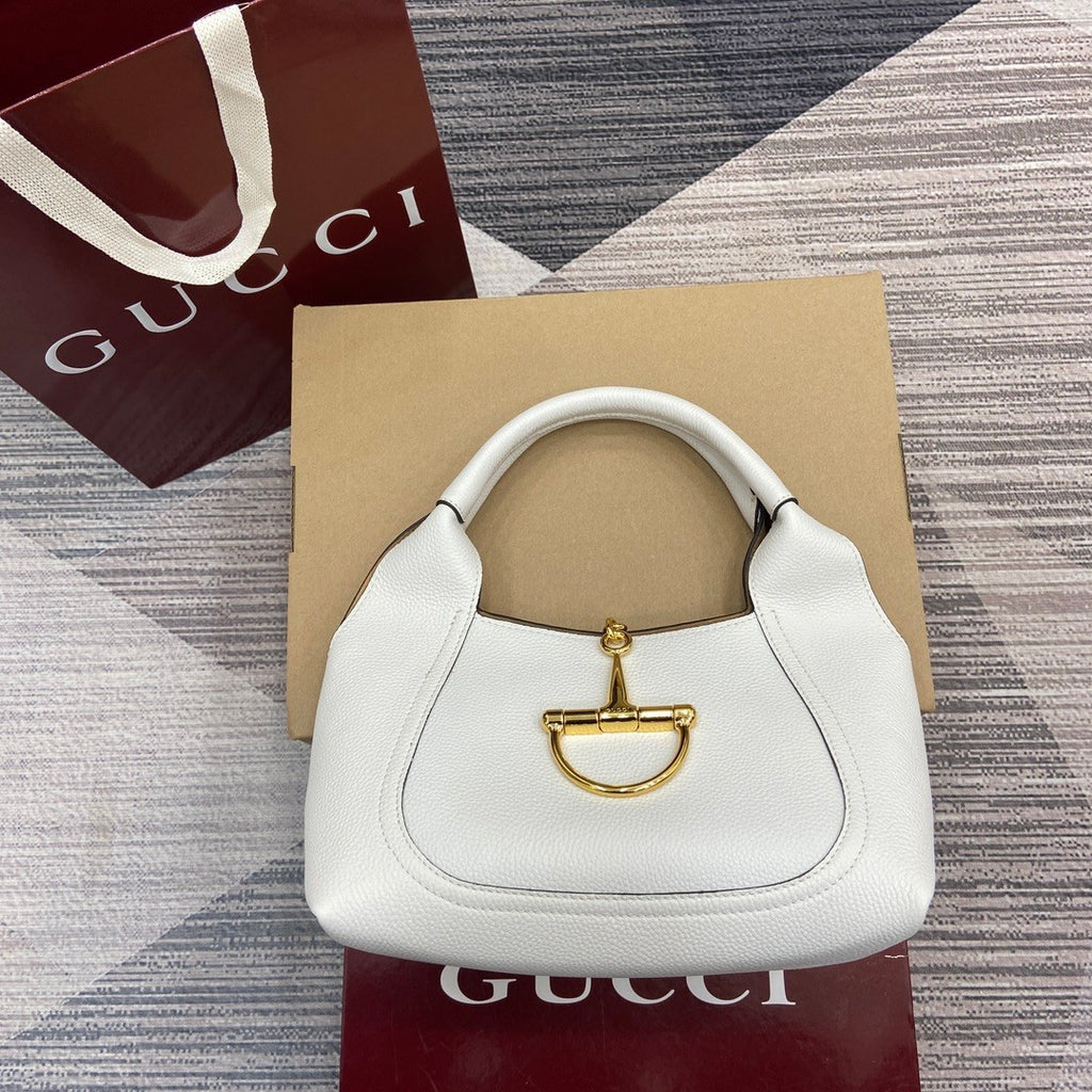 Gucci Softbit Women's Solid Color Horsebit Buckle Leather Tote Shoulder Bag Bags #76194