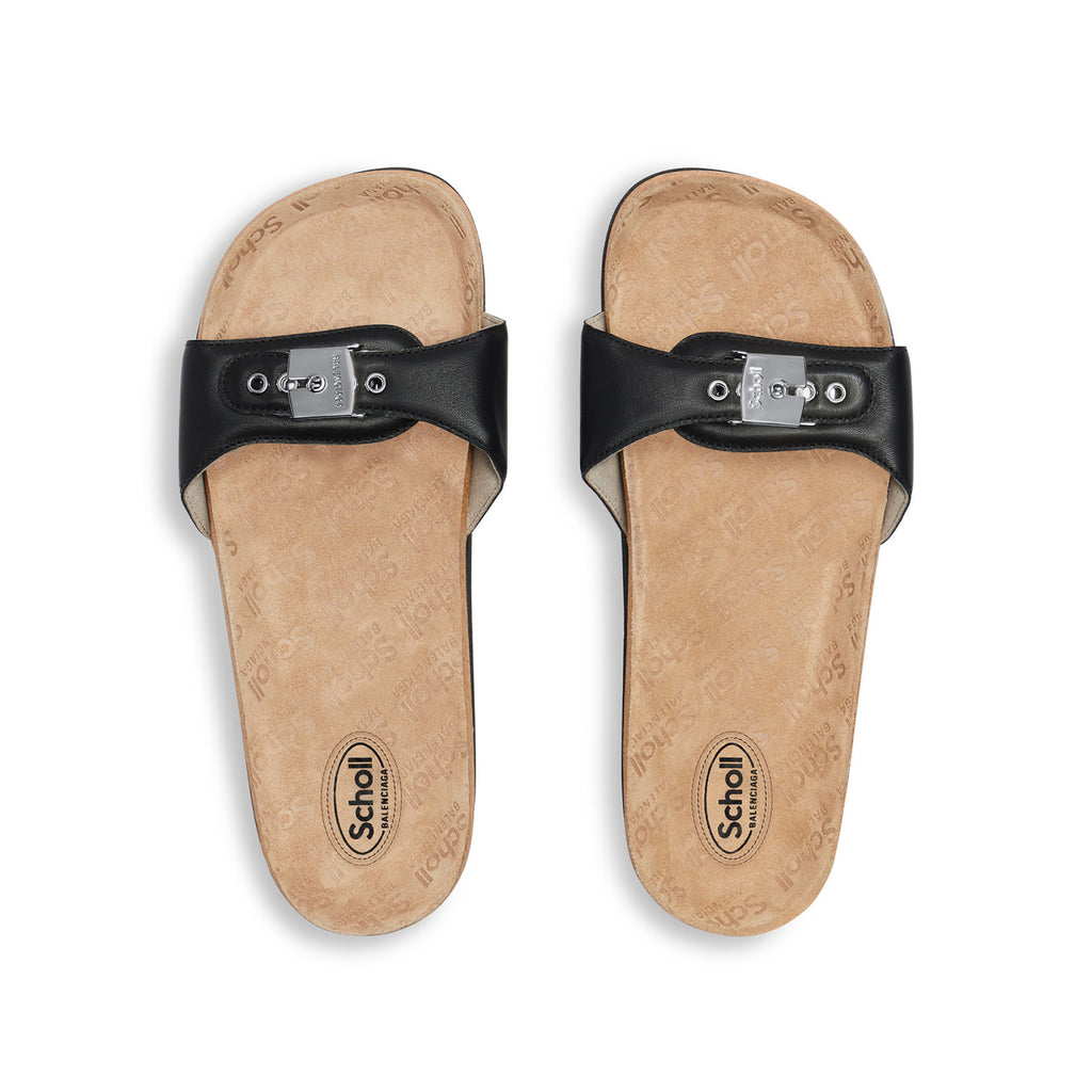 Balenciaga Scholl Men's and Women's Summer Black Cowhide Leather Flat Sandals Slippers Shoes #77655