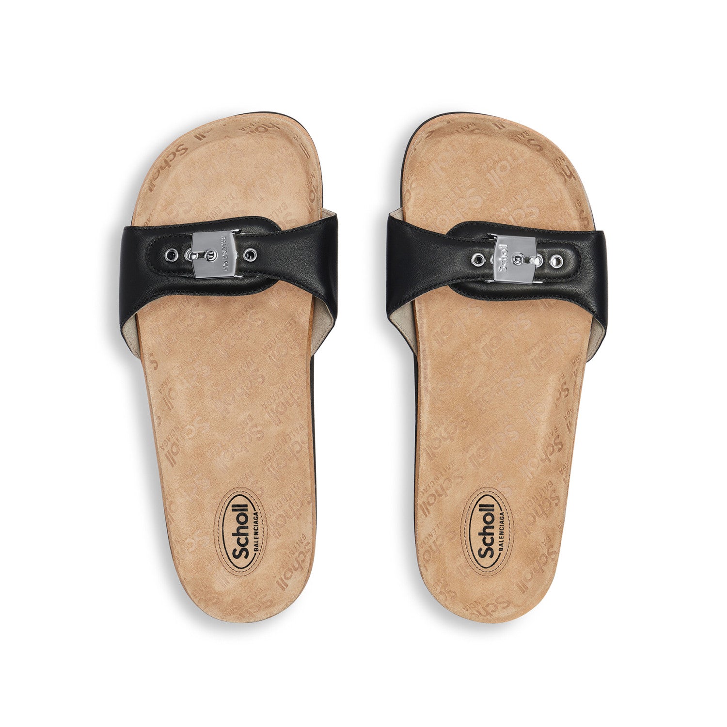 Balenciaga Scholl Men's and Women's Summer Black Cowhide Leather Flat Sandals Slippers Shoes #77655