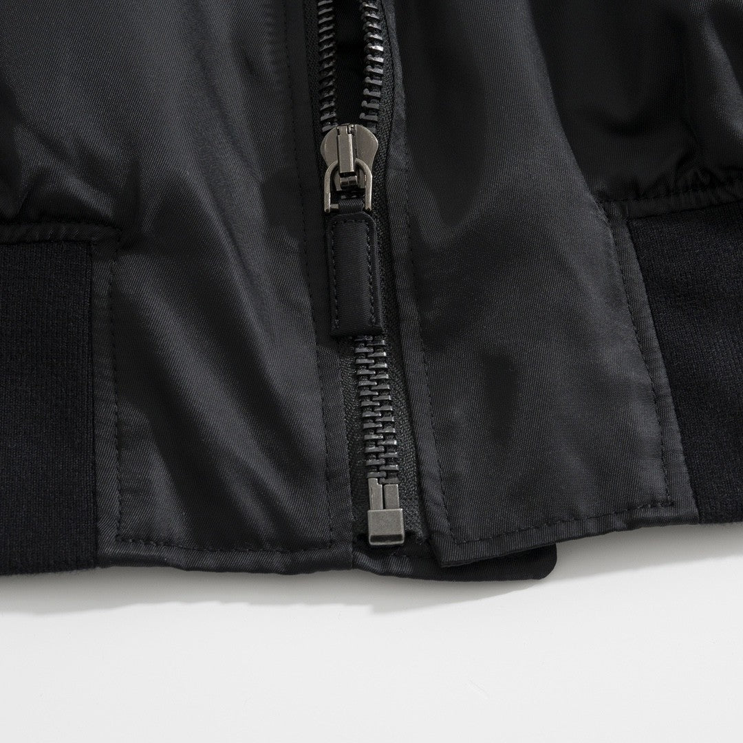 Prada Men's Spring And Fall Black Nylon Zipper Baseball Collar Aviator Jacket #72583