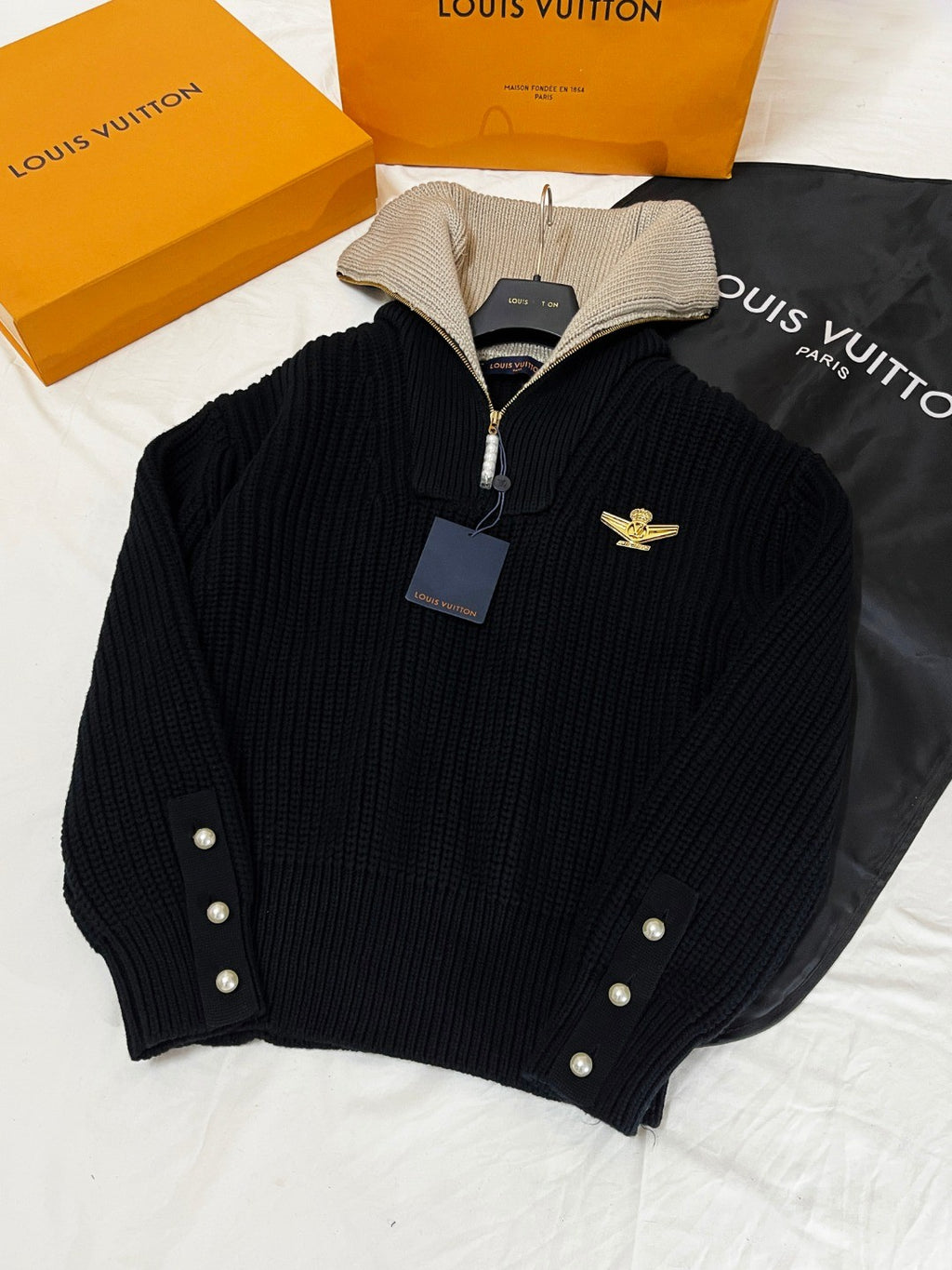 Louis Vuitton Men's And Women's Fall/Winter Fashion Casual Collared Half Zip Pullover Sweater Sheep Wool Blend Cable Knit Sweater #78898