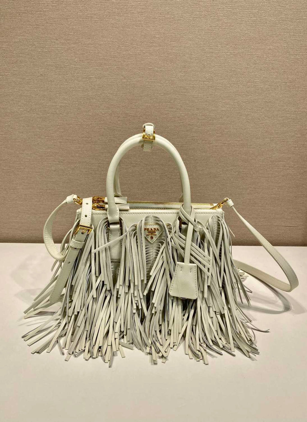Prada Galleria Women's Solid Colour Metal Engraved Logo Tassel Design Calfskin Shoulder Bag Crossbody Bags Handbag #77979