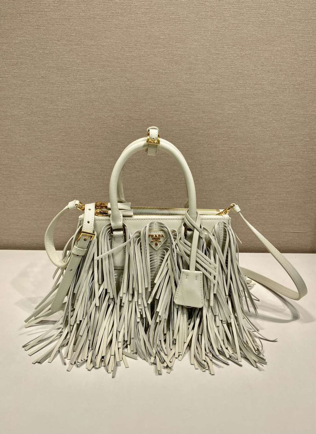 Prada Galleria Women's Solid Colour Metal Engraved Logo Tassel Design Calfskin Shoulder Bag Crossbody Bags Handbag #77979