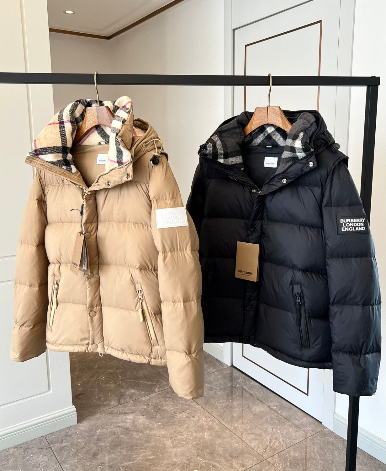 Burberry Men's Winter Solid Color Hooded Drawstring Single Breasted Detachable Long Sleeve Puffer Down Jacket #73451