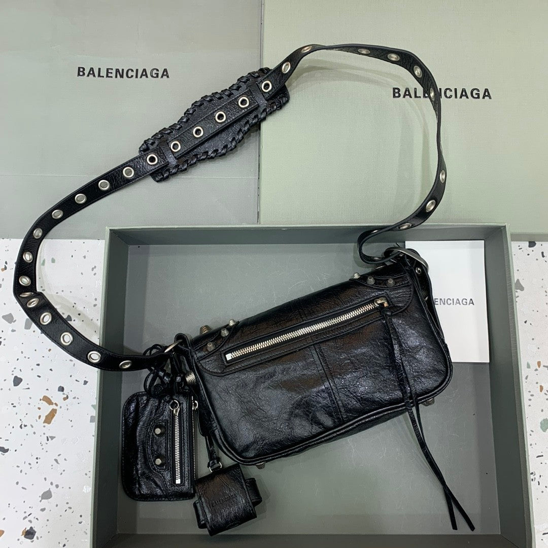 Balenciaga Le Cagole  Men's And Women's Fashion Casual Solid-Color Fine-Grain Lambskin Flap Bag with Adjustable Shoulder Strap Motorcycle Bag Crossbody Bag Bags #78492
