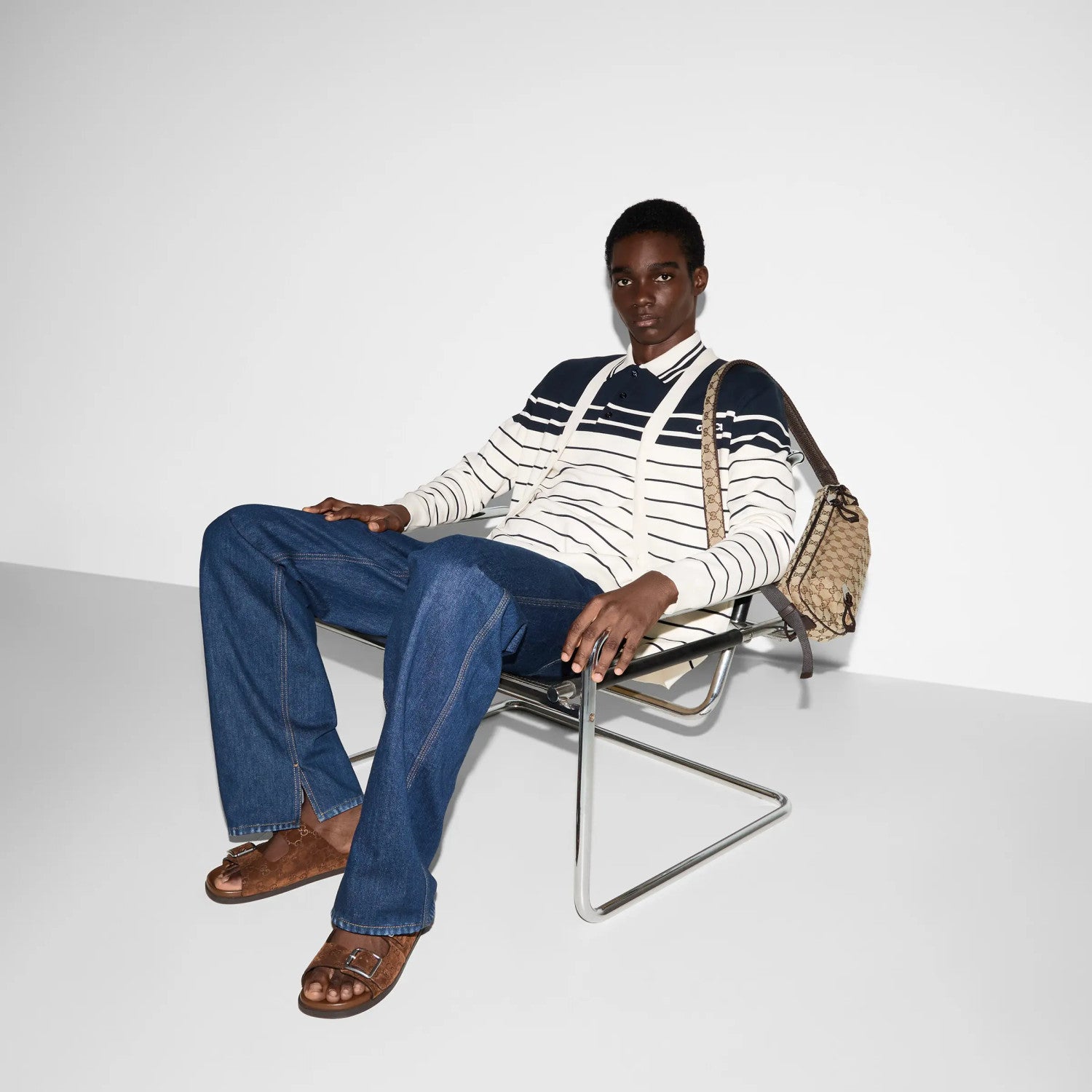 Gucci Men's Striped Logo Embroidered Summer Cotton Slim Fit Short Sleeve Polo Shirt #81176
