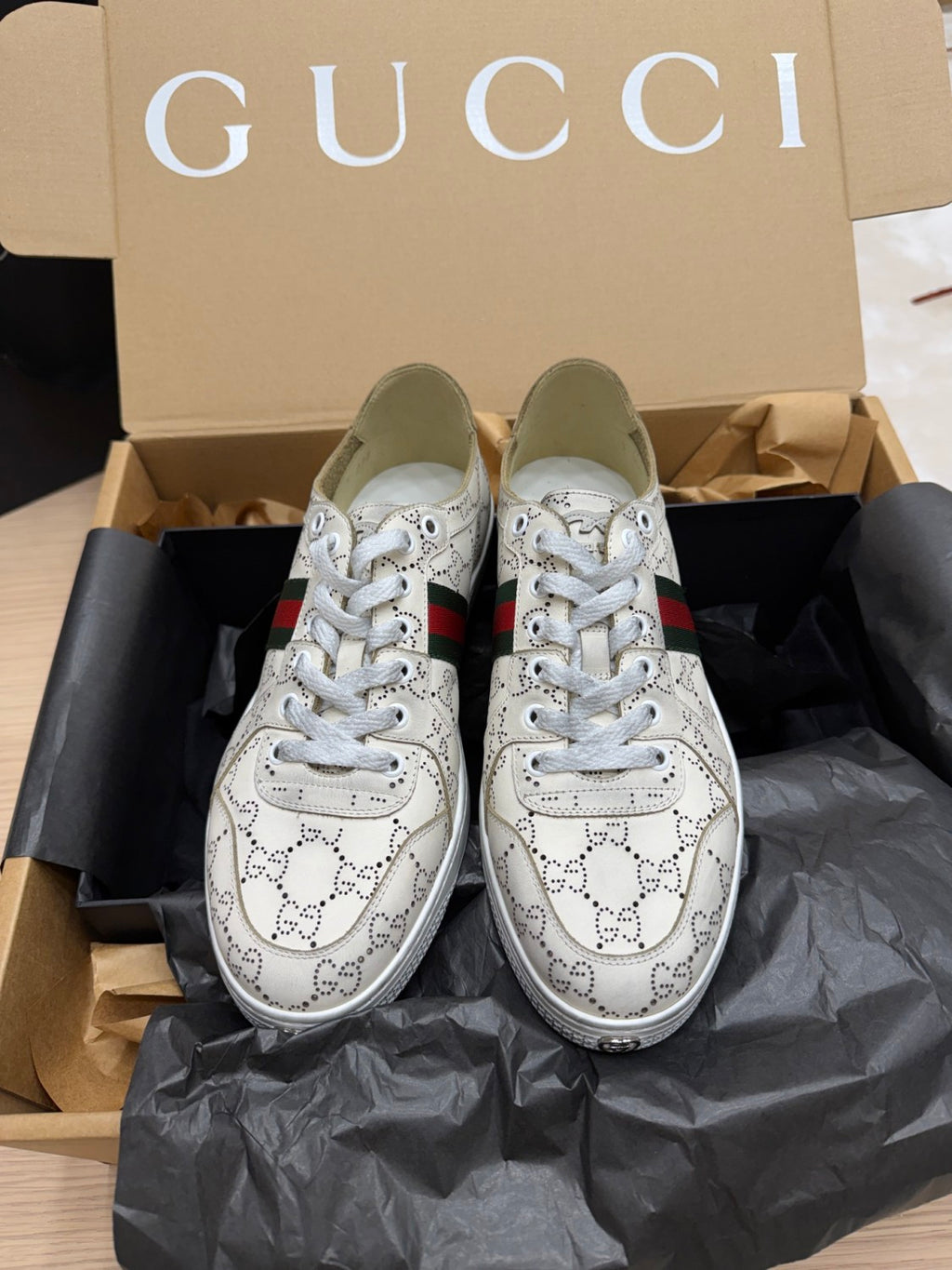 GUCCI Men's Stretch low-top sneaker in white GG leather #388315