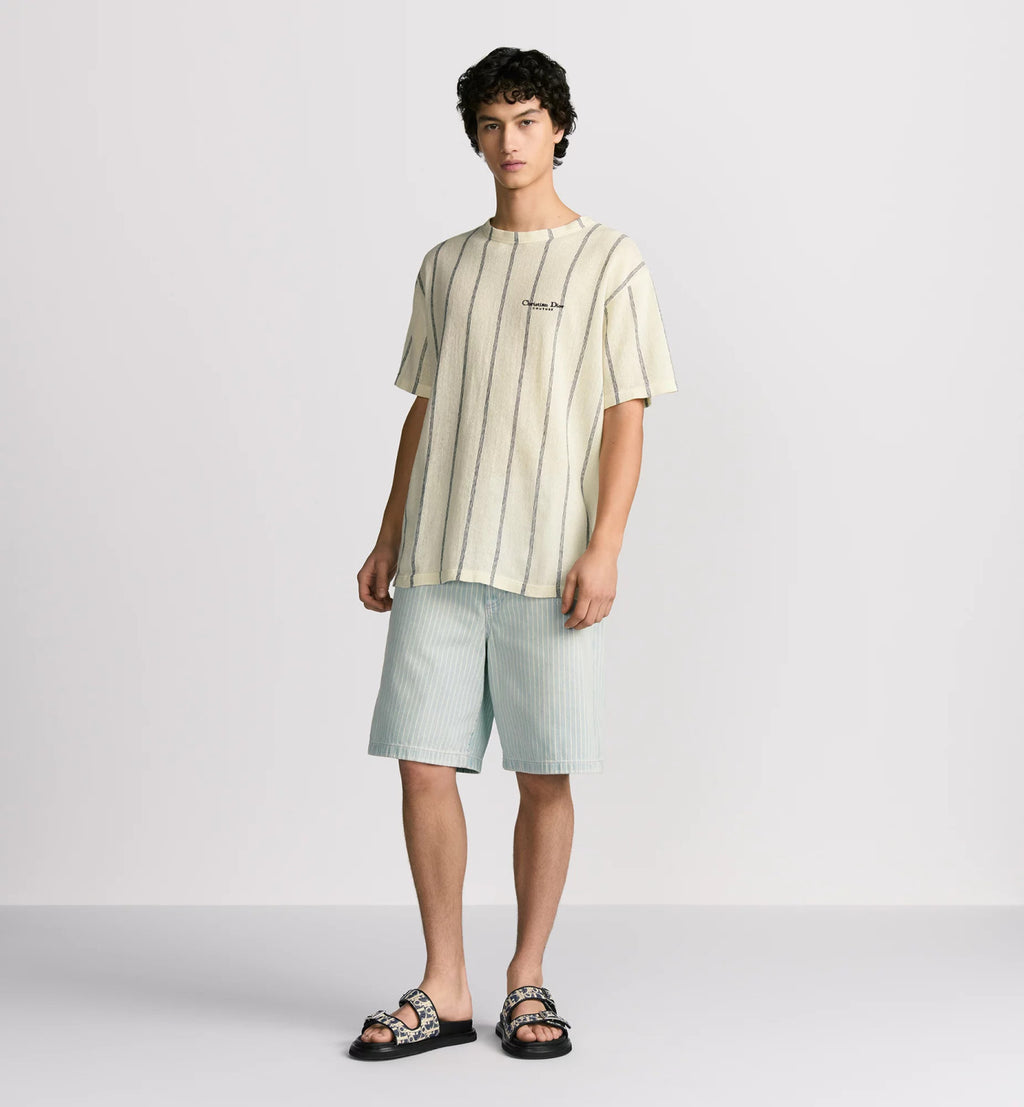 Dior Men's Summer Embroidered Solid Color Striped Loose-Fit Christian Dior Couture Short-Sleeved T-Shirt #81352