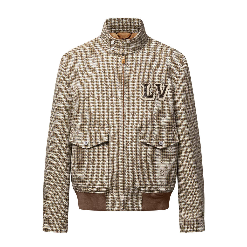 Louis Vuitton Men's Fall And Winter Embroidered Label Plaid Wool Jacquard Drawstring Zipper Long Sleeved Jacket #74488