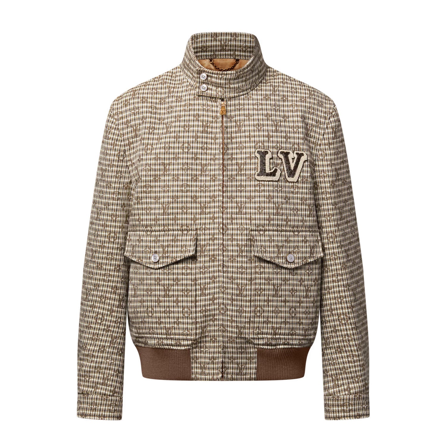 Louis Vuitton Men's Fall And Winter Embroidered Label Plaid Wool Jacquard Drawstring Zipper Long Sleeved Jacket #74488