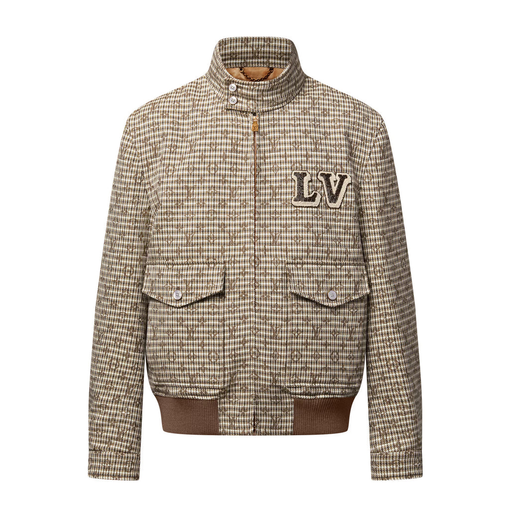 Louis Vuitton Men's Fall And Winter Embroidered Label Plaid Wool Jacquard Drawstring Zipper Long Sleeved Jacket #74488