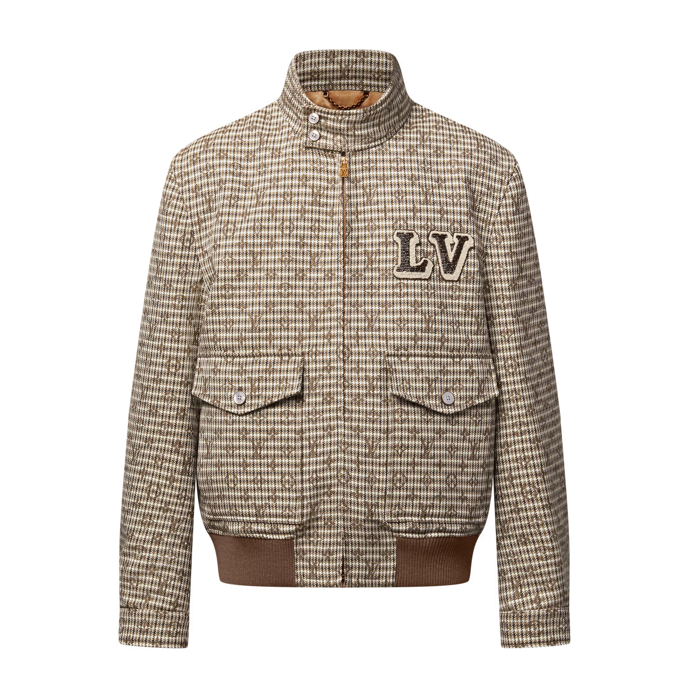 Louis Vuitton Men's Fall And Winter Embroidered Label Plaid Wool Jacquard Drawstring Zipper Long Sleeved Jacket #74488