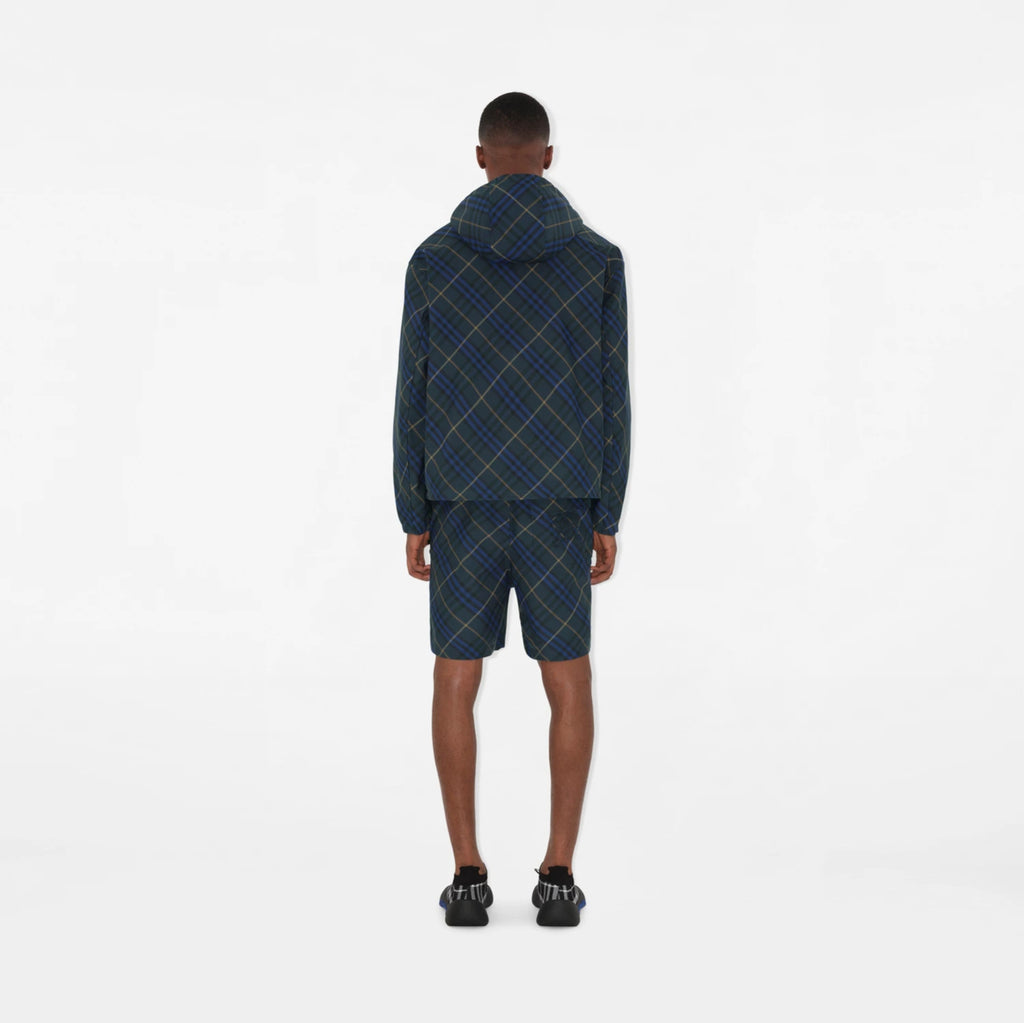 Burberry Men's Spring and Autumn Check Twill Jacket Shorts Set Equestrian Rider Logo Applique Fashion High Street Trend Hooded Jacket Drawstring Shorts Set Suit #81226
