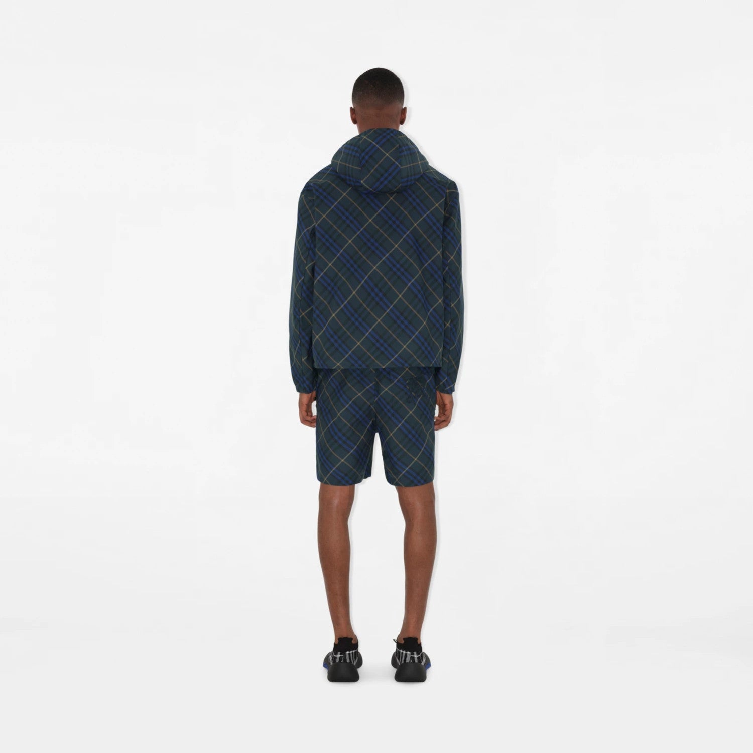 Burberry Men's Spring and Autumn Check Twill Jacket Shorts Set Equestrian Rider Logo Applique Fashion High Street Trend Hooded Jacket Drawstring Shorts Set Suit #81226