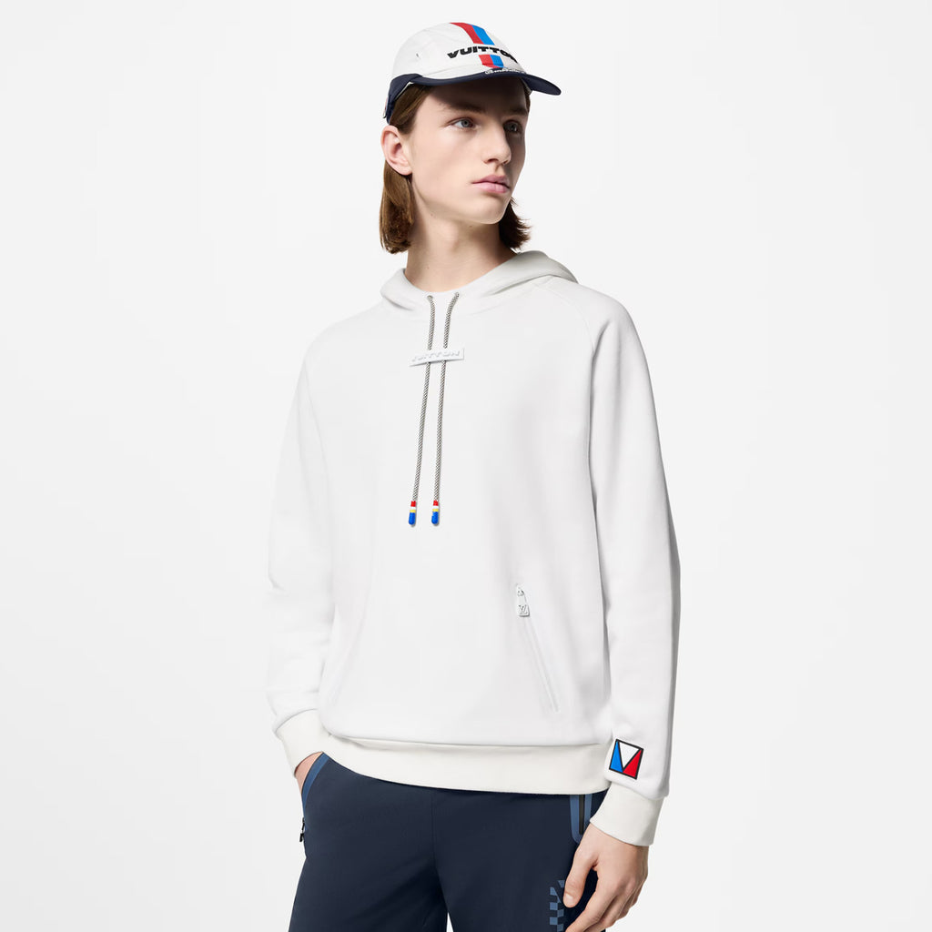 Louis Vuitton Men's Fall/Winter White Hooded Drawstring Logo Long Sleeve Sweatshirt Pullover #72888