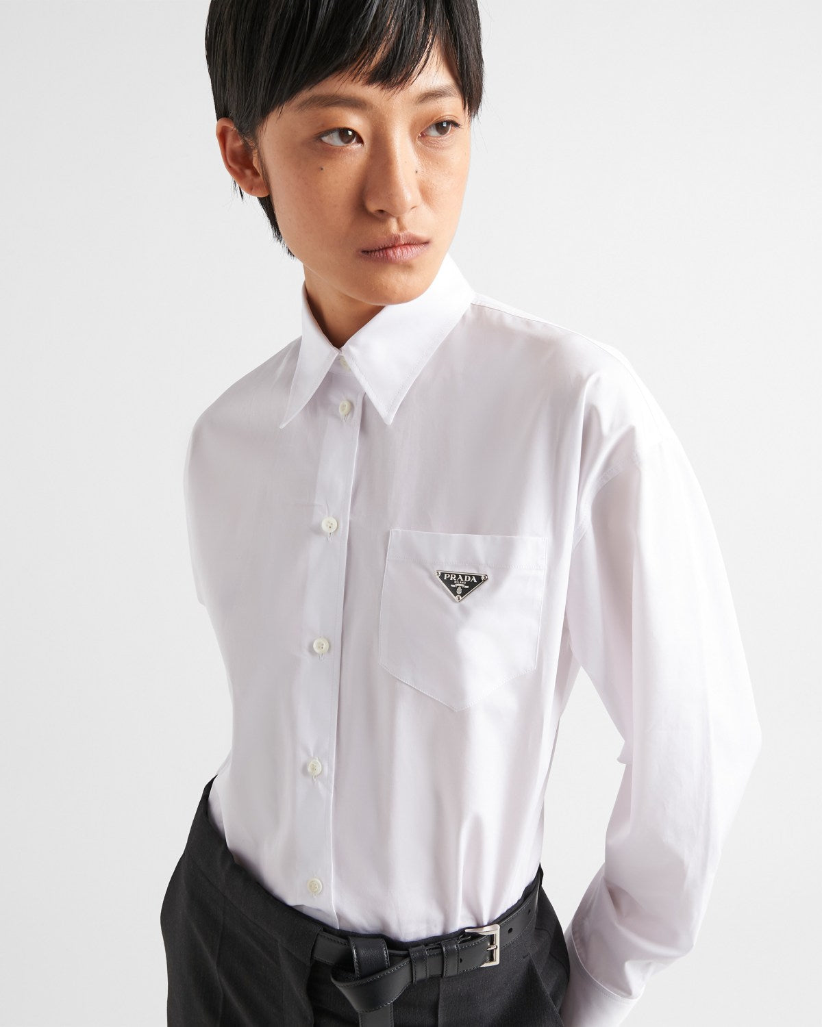 Prada Men's And Women's Spring/Fall Fashion Casual Solid Color Cotton Collared Single Button Long Sleeve Shirt #78891