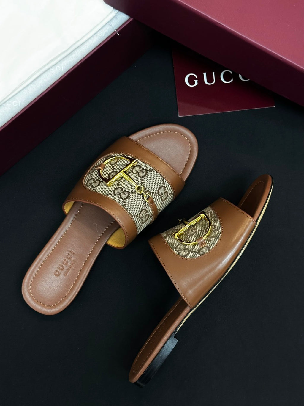 Gucci Women's Summer Fashion Casual Round Toe Flat Leather Horse Bit Buckle Sandals  Shoes #78393